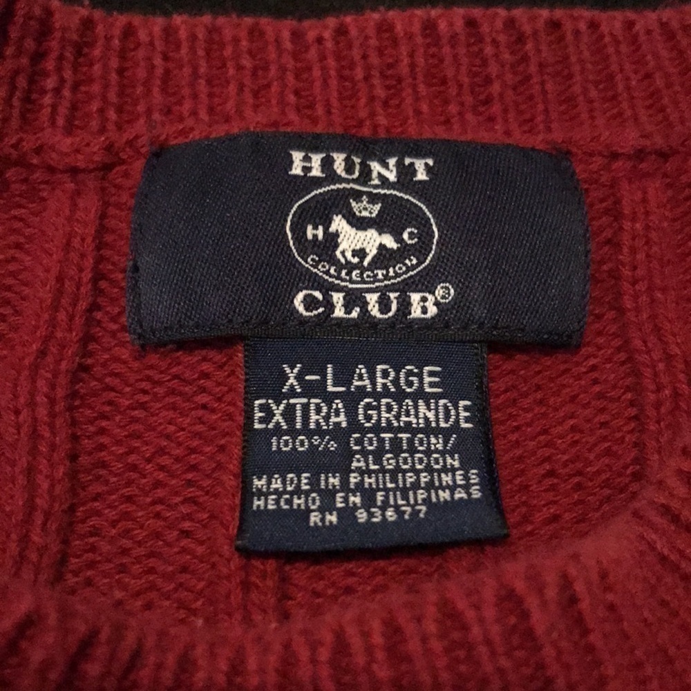 HUNT CLUB COLLECTION—VTG—Men’s Chunky Red Cable-Knit Crewneck Sweater—Size XL - Picture 4 of 12